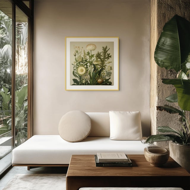 This fine art print reproduces a beautifully detailed 19th-century botanical illustration depicting an elegant arrangement...
