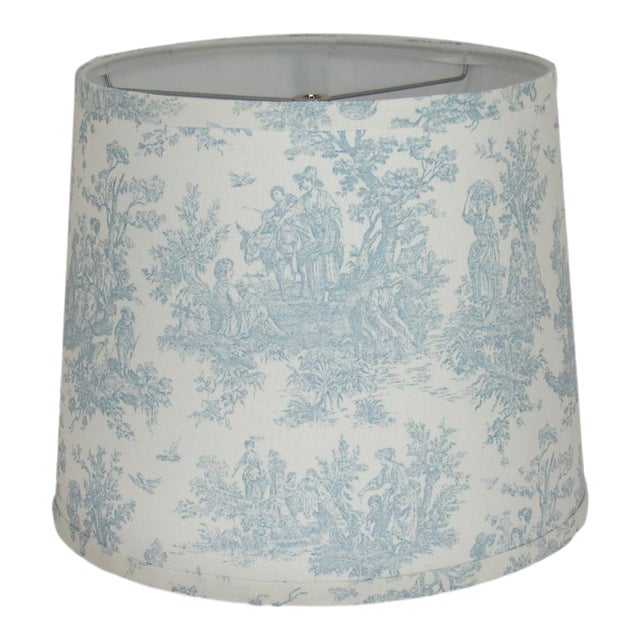 14" Light Blue Toile Print Drum Lamp Shade For Sale