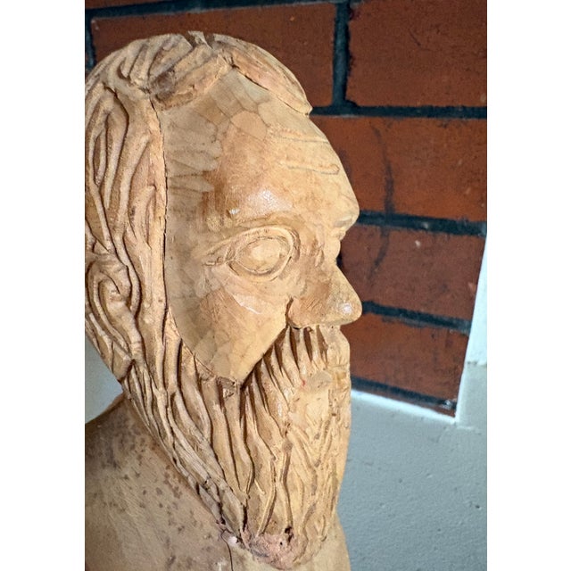 Vintage Hand-Carved Folk Art Wood Bearded Man Bust Sculpture For Sale - Image 12 of 13