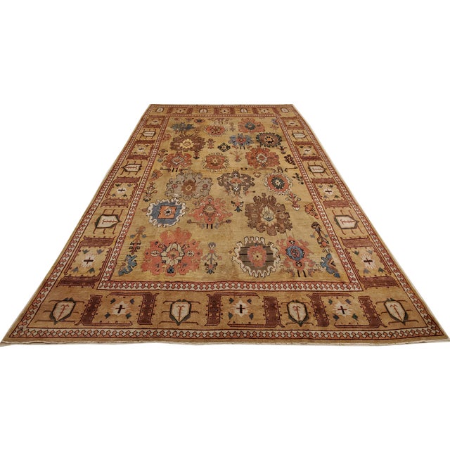 Antique Bakshaish Carpet, Oriental Persian Handmade in Tan Brown, Blue and Red For Sale - Image 15 of 18