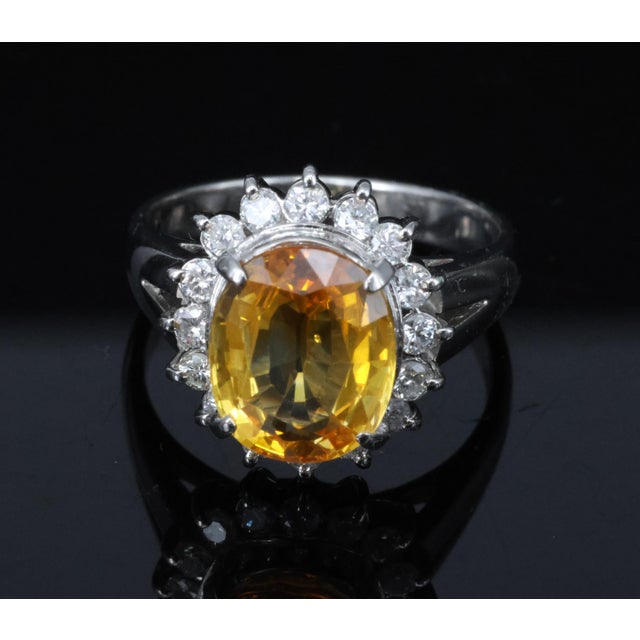 Late 20th Century Late 20th Century Gia Yellow Sapphire & 0.48ct Diamond Platinum Ring 7.5g Size 6 For Sale - Image 5 of 18