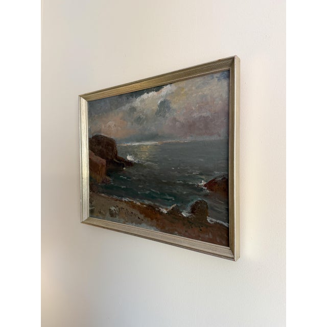 Coastal Mid 20th Century Victor Nikkanen - Ocean Shore Landscape Oil Painting For Sale - Image 3 of 7