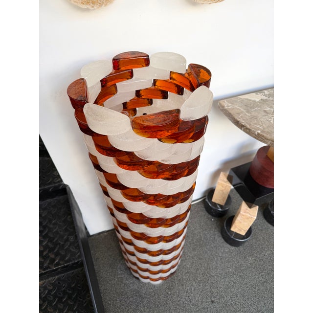 Rare Mid-Century Modern space age tower floor lamp design by the Italian design manufacture Poliarte. Pressed bubble glass...