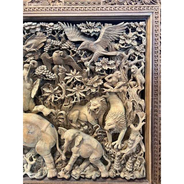 Monumental Indonesian Architectural Carved Teak Relief Wall Panel For Sale - Image 9 of 16