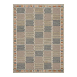 Rug & Kilim’s Scandinavian Style Rug With Beige-brown and Blue Patterns 12x15 For Sale