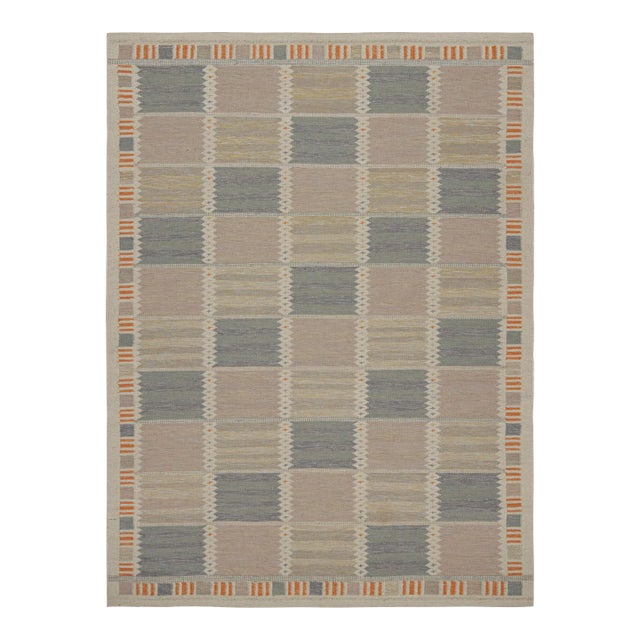 Rug & Kilim’s Scandinavian Style Rug With Beige-brown and Blue Patterns 12x15 For Sale