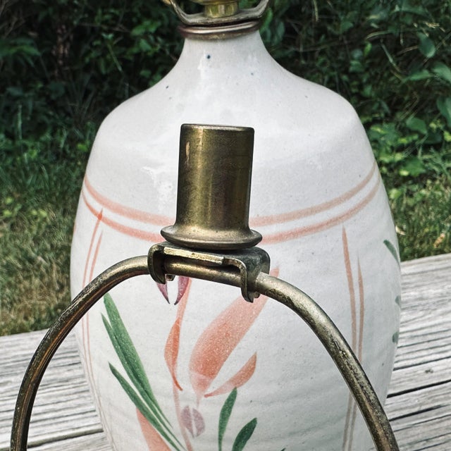 Hand Painted Floral Stoneware Table Lamps by California Ceramic Designers Inc. - a Pair For Sale - Image 9 of 10