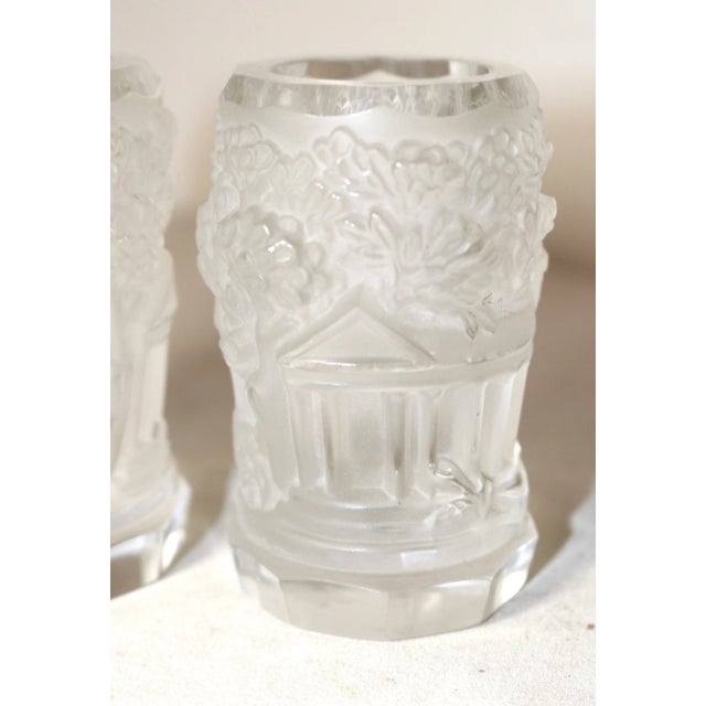 Boho Chic Pair 2 Vintage Capitol Building Frosted Clear Crystal Candlestick Candle Holders For Sale - Image 3 of 12