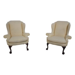 Pair Southwood Ball & Claw Mahogany Wing Back Easy Chairs For Sale