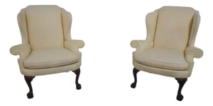 Pair Southwood Ball & Claw Mahogany Wing Back Easy Chairs