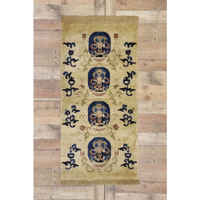 Tan Antique Chinese Art Deco Pictorial Rug - 02'04 X 04'08 For Sale - Image 8 of 9