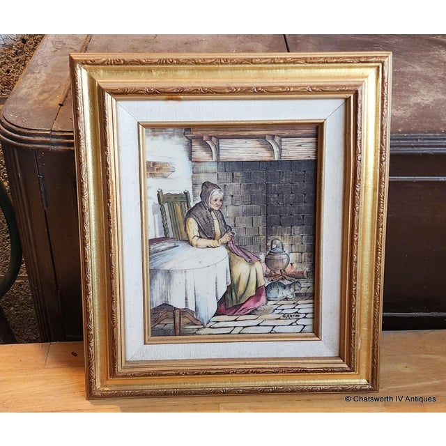 Vintage Framed 1960s Artini Arts Hand Painted Sculptured Engraving On Faux Marble. Framed. Very colorful. Great condition....