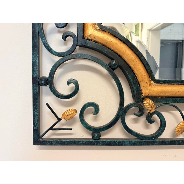Black New LaBarge Neoclassical Wrought Iron Urn & Leaf Gilt Wall Mirror 62" Tall For Sale - Image 8 of 9