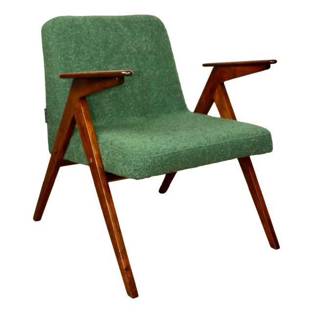 Green Bouclé Bunny Lounge Chair attributed to J. Chierowski, 1970s For Sale