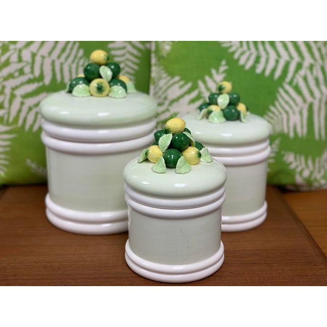 Majolica Lemon Lime Canisters Set of 3 Chairish