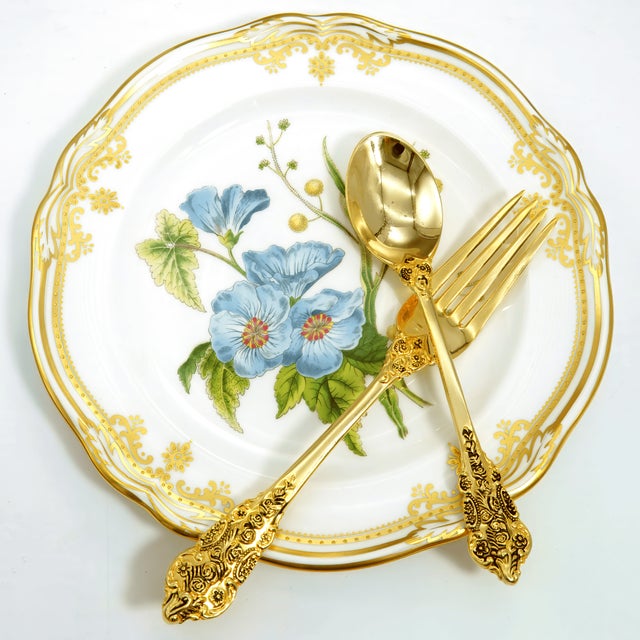 1980s 1980s Spode Stafford Flowers Sida & Acacia English Bone China Dessert/Salad Plates- Set of 6 For Sale - Image 5 of 10