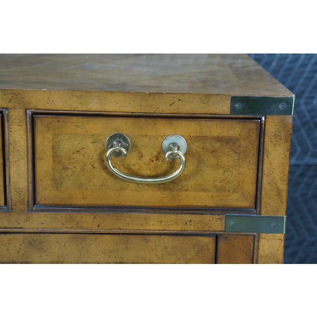 Brown Baker Far East Collection Walnut Burl Chinoiserie Campaign Chest Nightstand MCM For Sale - Image 8 of 9