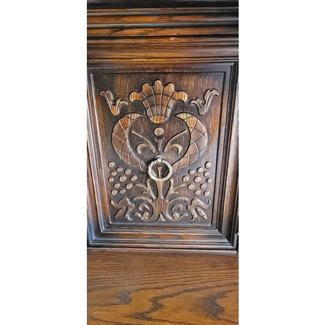 Antique 1920's Jacobean Revival Cocktail Cabinet Spanish Revival Tudor Oak Sideboard For Sale - Image 4 of 13