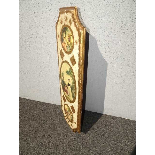1970s Vintage Italian Gold Gilt Tole Hand Painted Plaque Wall Picture For Sale - Image 5 of 12