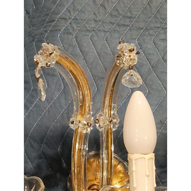 Late 19th Century French Rococo Revival Crystal & Glass Wall Sconces With Gilt Backplates - a Pair For Sale - Image 4 of 6
