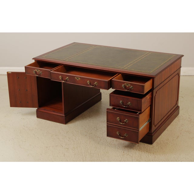 English English Green Leather Top Mahogany Executive Desk For Sale - Image 3 of 18