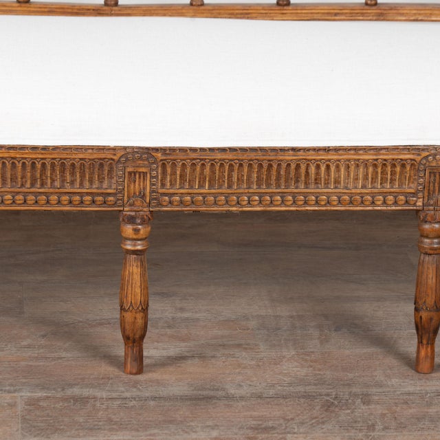 19th Century Swedish Gustavian Upholstered Carved Pine Bench Settee For Sale - Image 9 of 13