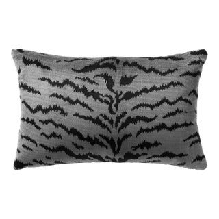 The House of Scalamandré Tigre Lumbar Pillow, Silver & Black For Sale