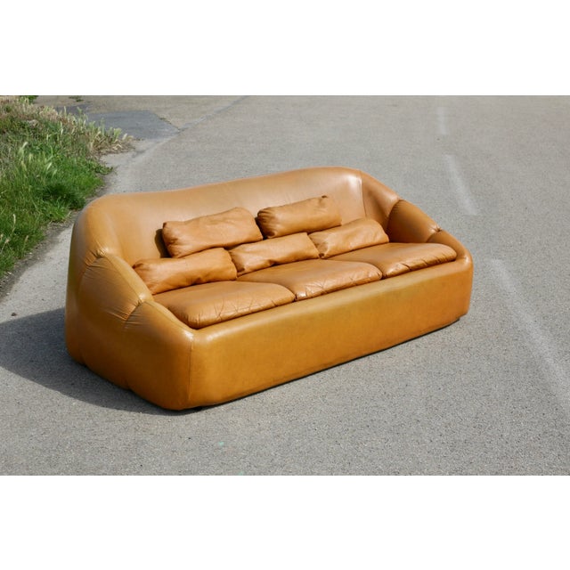 Space Age 3-Seater Sofa in Orange Imitation Leather, 1970s For Sale - Image 10 of 18