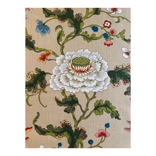 Brunschwig and Fils Brunschwig & Fils Handprint Athos Linen Fabric in Teal/Coral 6 1/4 Yards For Sale
