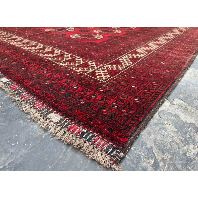 Vintage 1950s Afghan Ersari Tribal Rug | 6'6x8'8 ft Tekke Turkoman Wool Area Rug | Handmade Kunduz Carpet Description:...