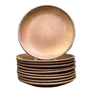 Vintage MCM Glazed Ceramic Salad Plates - Set of 10 For Sale