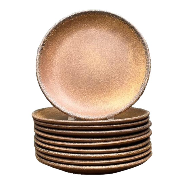 Vintage MCM Glazed Ceramic Salad Plates - Set of 10 For Sale