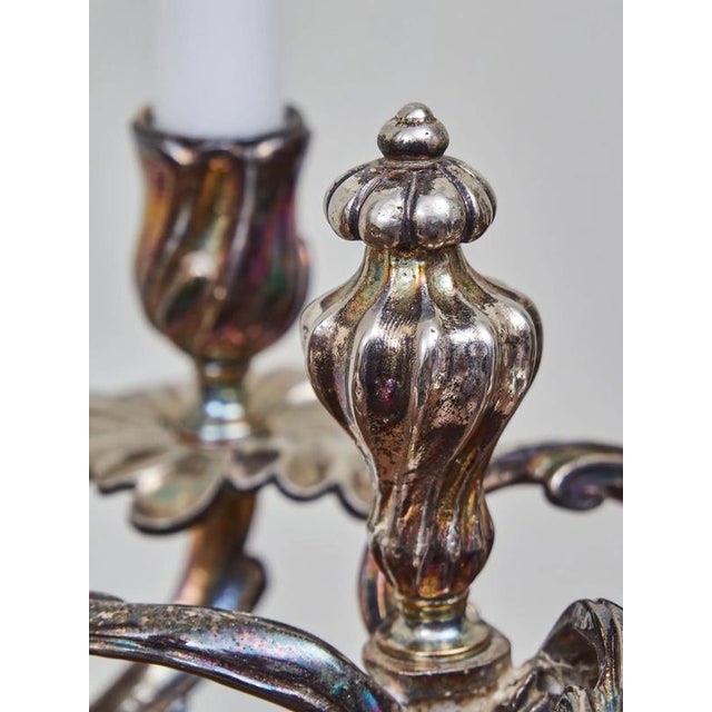 Silver-Plated Bronze 3-Armed Candelabras, Set of 2 For Sale - Image 4 of 10