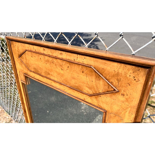 Vintage Burlwood Framed Mirror With Geometric Marquetry Details For Sale - Image 4 of 11