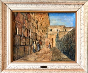 Manobla, Vintage Jerusalem Western Wall Relief Sculpture Model Diorama Painting Judaica, c.1950's