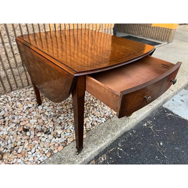 Late 20th Century Henredon Mahogany Inlaid Burlwood DropLeaf Side