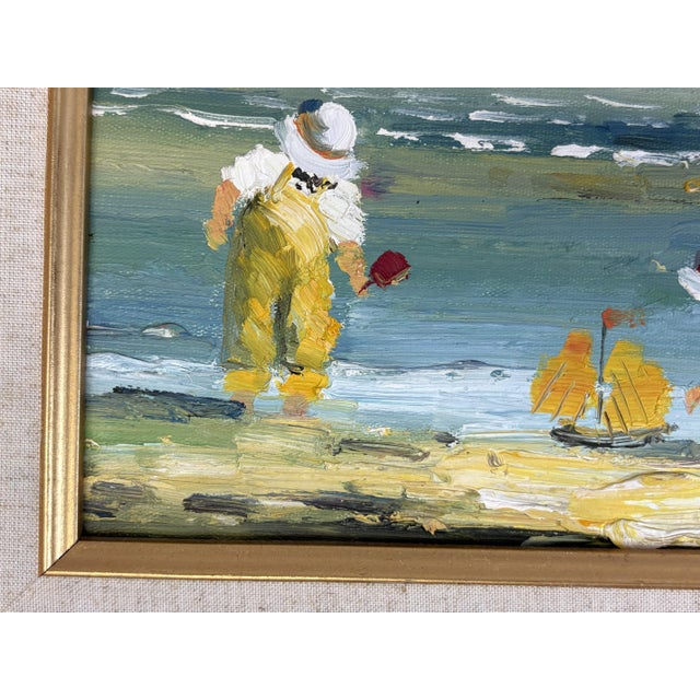 Original Signed Framed Oil Painting on Canvas Depicting a Beach Day For Sale In West Palm - Image 6 of 15