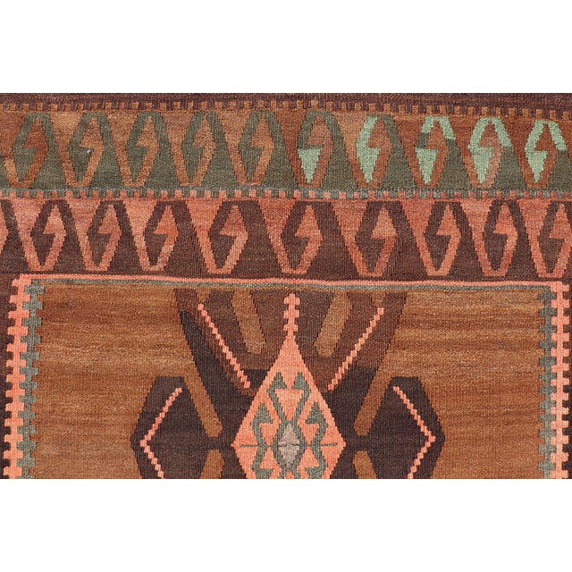 Tribal Vintage Turkish Kars Kilim With Bold Medallions in Warm Brown, Orange, and Sage For Sale - Image 3 of 13