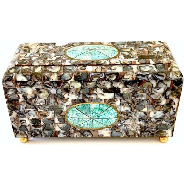 Sleek R&Y Augousti Inlaid Brass and Shell Box, Paris C.1990 Unmarked, Attributed to the R&Y Augousti Studios Made during...