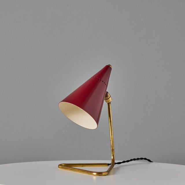 O-Luce 1950s Giuseppe Ostuni Red Conical Table Lamp for Oluce For Sale - Image 4 of 18