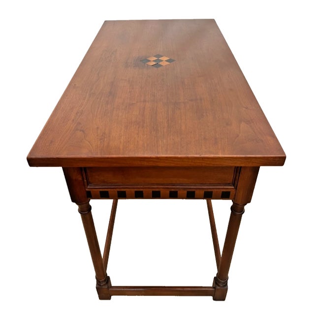 Vintage Writing Table, Desk, Large Drawer, Checkerboard Inlay, Sheraton Style For Sale - Image 4 of 12