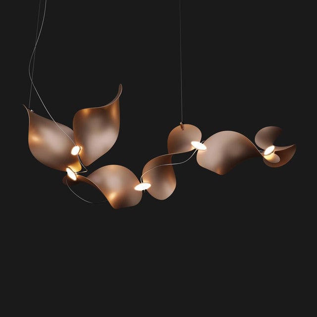 Metal Dune 6 Curve Chandelier with Shades in Copper Metallic Tone by Daniel Becker for Moss Objects For Sale - Image 7 of 9