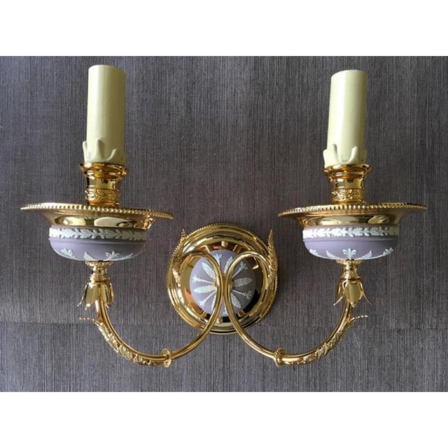 Traditional Postmodern Brass Porcelain Wall Light with Lampshades, 1970 For Sale - Image 3 of 18