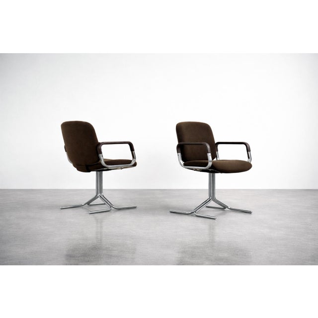 Mid-Century Modern German Modern Brown Fabric and Aluminum Chairs by Herbert Hirche for Mauser Werke Waldeck, 1970s, Set of 2 For Sale - Image 17 of 18