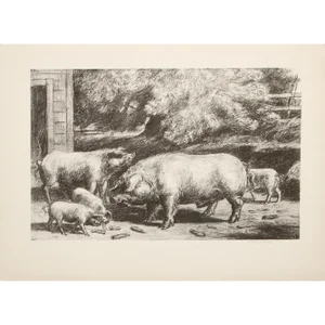 1939 After Harry Wickey "Hogs Near a Corncrib", First Edition Period Offset Lithograph