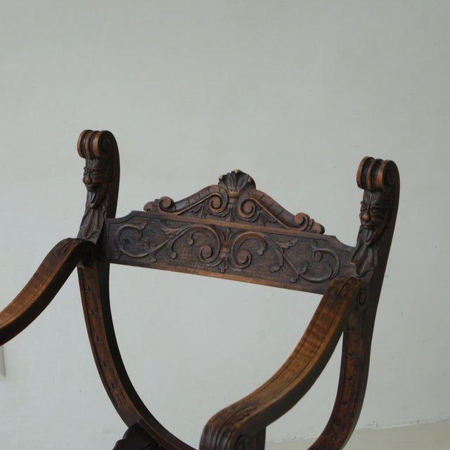 Curule or Dagobert Armchair in Walnut, Italy, 1910s For Sale - Image 6 of 18