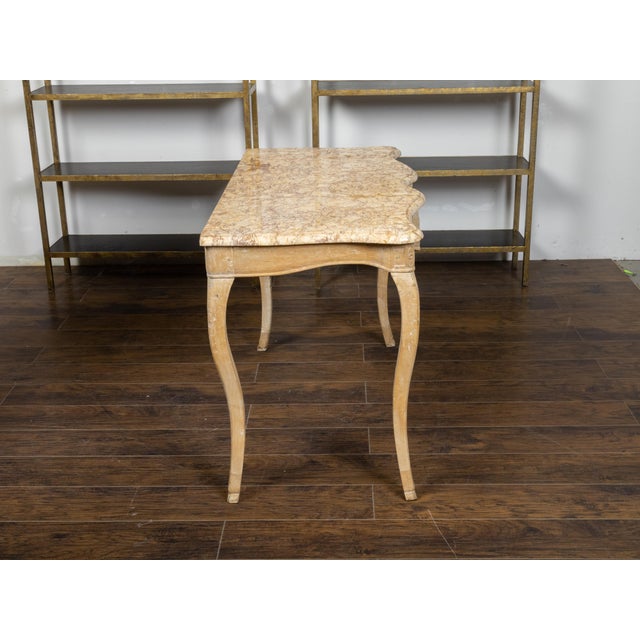 Brown French Rococo 18th Century Beech Wood Marble Top Console Table with Carved Apron For Sale - Image 8 of 11
