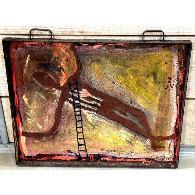 Purvis Young “Burning Man” Monumental Outsider Painting on Found Steel Tray For Sale - Image 13 of 18