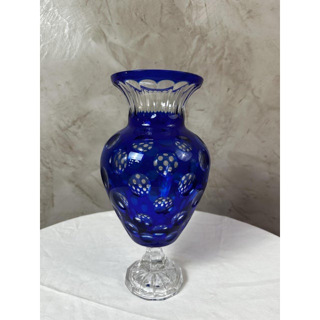 1950s Vintage Crystal Blue Vase, 1950s For Sale - Image 5 of 12