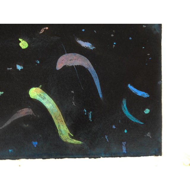 Vintage 1970's mixed media on paper abstract galaxy painting. Unsigned. Unframed, edge wear.